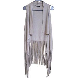 Sleeveless Beige Fringe Vest Jacket Western Boho Hippie OS